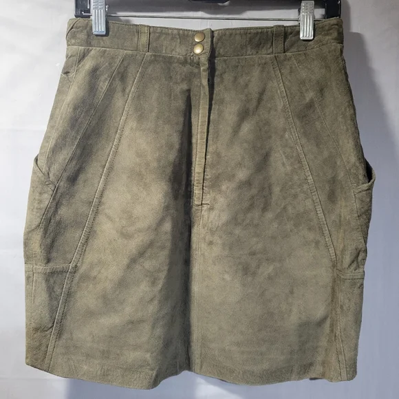 H&MPremium Genuine Suede Olive Skirt 10 - Picture 2 of 7